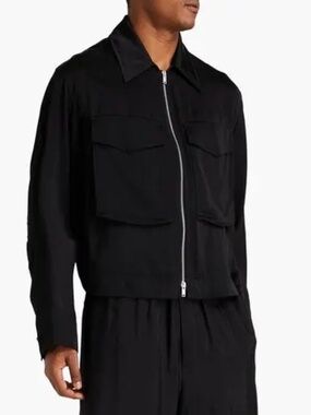 Jil Sander Black Satin Zip-Front Shirt Jacket - Size 48, NWOT